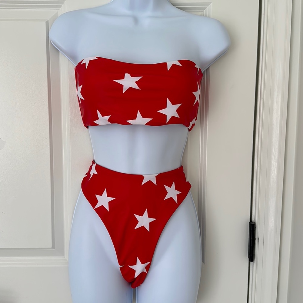 Red with White Star High Rise Bikini